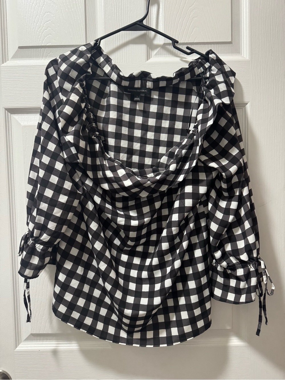 Banana Republic Black & White Gingham Off-the-Shoulder Blouse